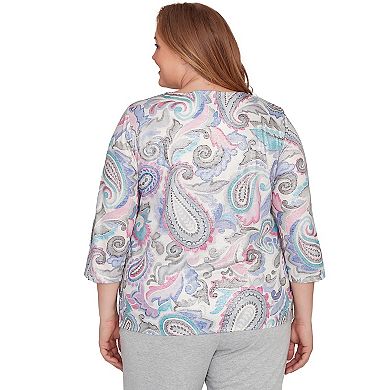 Plus Size Alfred Dunner Pleated Paisley Crew Neck Top