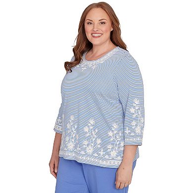 Plus Size Alfred Dunner Embellished Striped Crew Neck Top