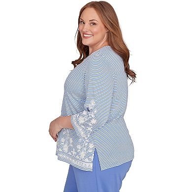 Plus Size Alfred Dunner Embellished Striped Crew Neck Top