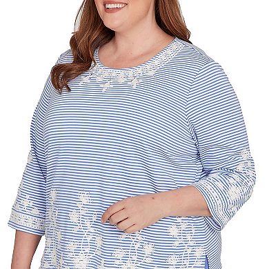 Plus Size Alfred Dunner Embellished Striped Crew Neck Top