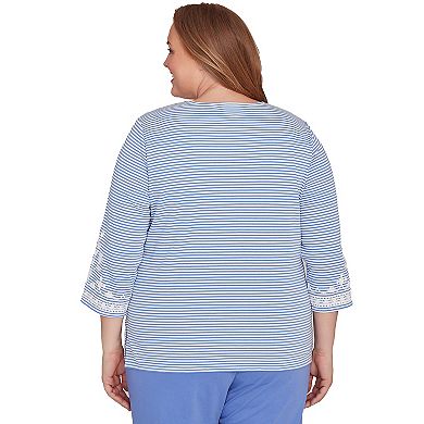 Plus Size Alfred Dunner Embellished Striped Crew Neck Top