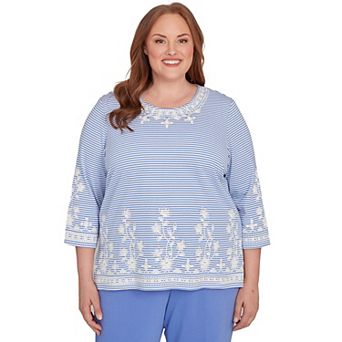 Plus Size Alfred Dunner Embellished Striped Crew Neck Top
