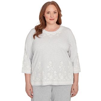 Plus Size Alfred Dunner Embellished Striped Crew Neck Top