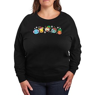 Plus Size Pokemon Group Christmas French Terry Long Sleeve Graphic Tee