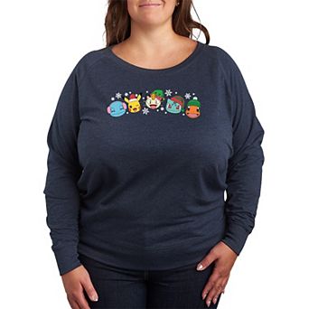 Plus Size Pokemon Group Christmas French Terry Long Sleeve Graphic Tee