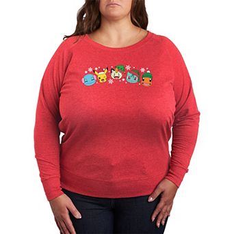 Plus Size Pokemon Group Christmas French Terry Long Sleeve Graphic Tee