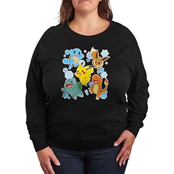 Plus Size Pokemon Winter Stickers French Terry Long Sleeve Graphic Tee