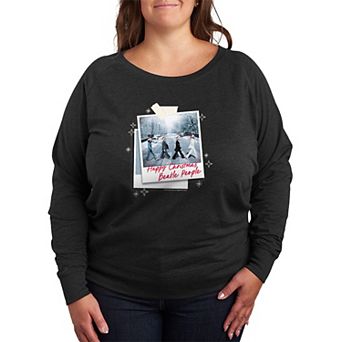 Plus Size The Beatles Happy Christmas French Terry Long Sleeve Graphic Tee