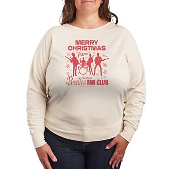 Plus Size The Beatles Merry Christmas French Terry Long Sleeve Graphic Tee