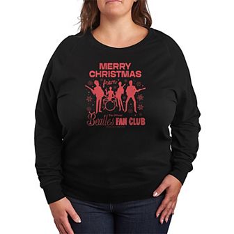 Plus Size The Beatles Merry Christmas French Terry Long Sleeve Graphic Tee