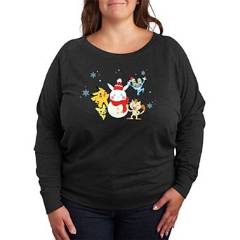 Plus Size Pokemon Snow-Pikachu French Terry Long Sleeve Graphic Tee