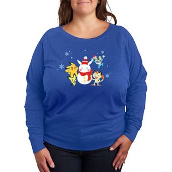 Plus Size Pokemon Snow-Pikachu French Terry Long Sleeve Graphic Tee