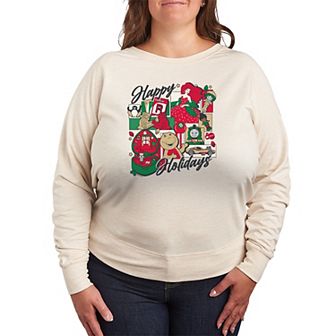 Plus Size Mattel Happy Holidays French Terry Long Sleeve Graphic Tee