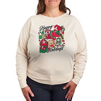 Plus Size Mattel Happy Holidays French Terry Long Sleeve Graphic Tee