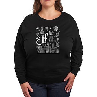 Plus Size Elf Icon Doodles French Terry Long Sleeve Graphic Tee