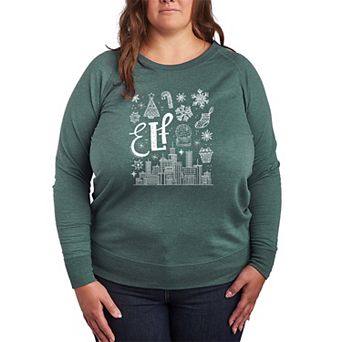 Plus Size Elf Icon Doodles French Terry Long Sleeve Graphic Tee