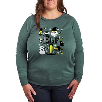Plus Size Elf Icons French Terry Long Sleeve Graphic Tee