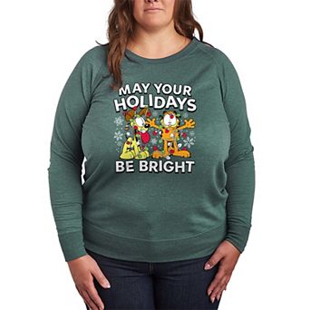 Plus Size Garfield May Your Holidays Be Bright French Terry Long Sleeve Graphic Tee