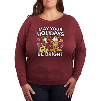 Plus Size Garfield May Your Holidays Be Bright French Terry Long Sleeve Graphic Tee