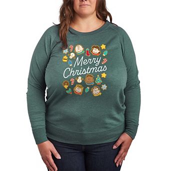 Plus Size Peanuts Cookies Merry Christmas French Terry Long Sleeve Graphic Tee