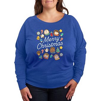 Plus Size Peanuts Cookies Merry Christmas French Terry Long Sleeve Graphic Tee