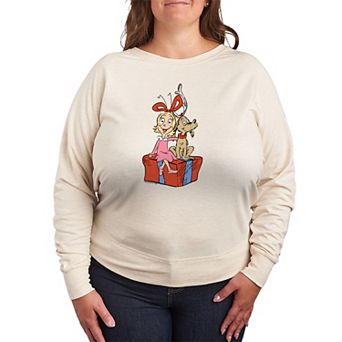 Plus Size Dr. Seuss The Grinch Max & Cindy Lou Who French Terry Long Sleeve Graphic Tee