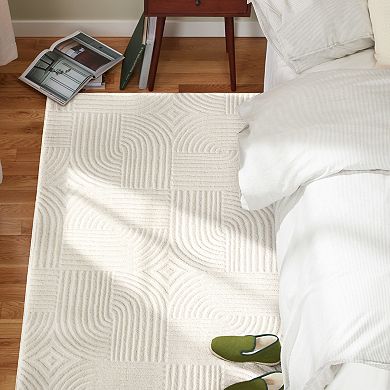 Town & Country Stone Geo Curve Machine Washable Rug with Non-Slip Backing