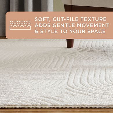 Town & Country Stone Geo Curve Machine Washable Rug with Non-Slip Backing