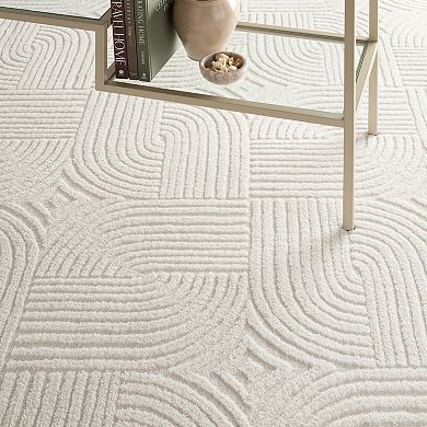 Town & Country Stone Geo Curve Machine Washable Rug with Non-Slip Backing