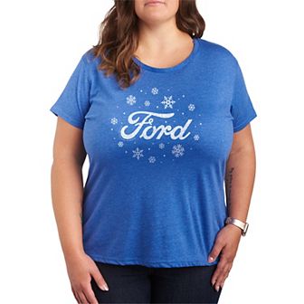 Plus Size Ford Logo Snowflakes Short Sleeve Graphic Tee