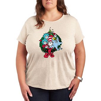 Plus Size Dr. Seuss Characters Christmas Wreath Short Sleeve Graphic Tee