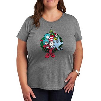 Plus Size Dr. Seuss Characters Christmas Wreath Short Sleeve Graphic Tee