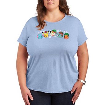Plus Size Pokemon Group Christmas Short Sleeve Graphic Tee