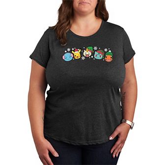 Plus Size Pokemon Group Christmas Short Sleeve Graphic Tee