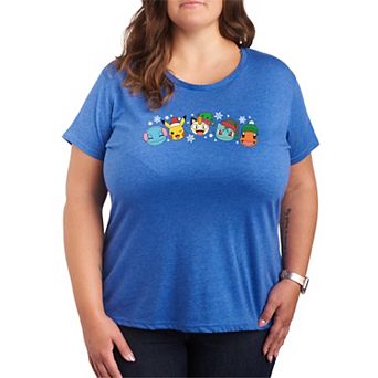 Plus Size Pokemon Group Christmas Short Sleeve Graphic Tee