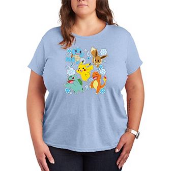Plus Size Pokemon Winter Stickers Short Sleeve Graphic Tee