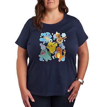 Plus Size Pokemon Winter Stickers Short Sleeve Graphic Tee