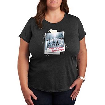Plus Size The Beatles Happy Christmas Short Sleeve Graphic Tee