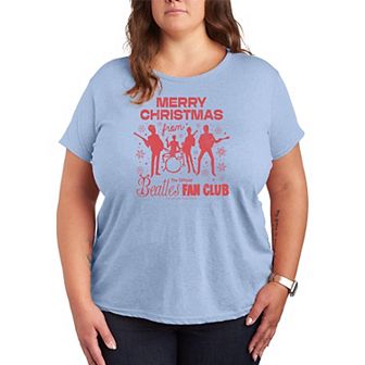 Plus Size The Beatles Merry Christmas Short Sleeve Graphic Tee