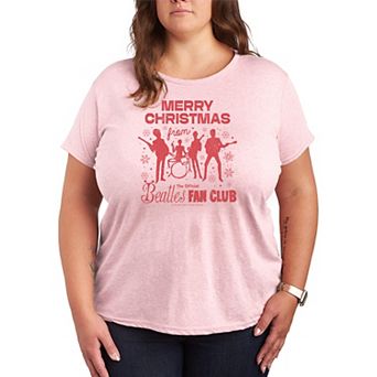 Plus Size The Beatles Merry Christmas Short Sleeve Graphic Tee