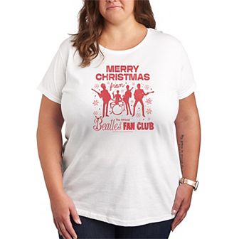 Plus Size The Beatles Merry Christmas Short Sleeve Graphic Tee