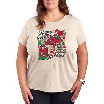 Plus Size Mattel Happy Holidays Grid Short Sleeve Graphic Tee
