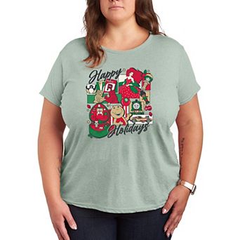 Plus Size Mattel Happy Holidays Grid Short Sleeve Graphic Tee