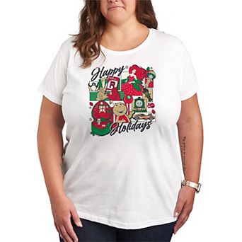 Plus Size Mattel Happy Holidays Grid Short Sleeve Graphic Tee