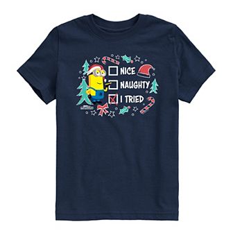 Boys 8-20 Minions Naughty Nice I Tried List Kevin Graphic Tee