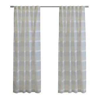 100% Polyester Nathan Stripe Sheer Faux LinenDual Header Curtain Panel