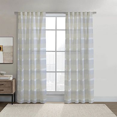 100% Polyester Nathan Stripe Sheer Faux LinenDual Header Curtain Panel