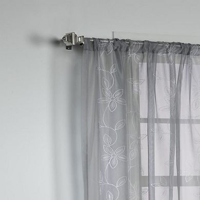 100% Polyester Elizabet Lightweight Sheer Rod Pocket Pindot Floral Embroidered Voile Panel