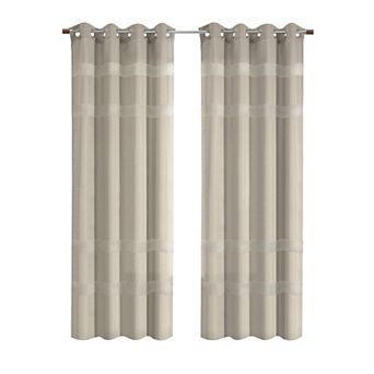 100% Polyester Phoebe Light Embroidered Stripe Filtering Grommet Curtain Panel