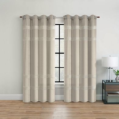 100% Polyester Phoebe Light Embroidered Stripe Filtering Grommet Curtain Panel
